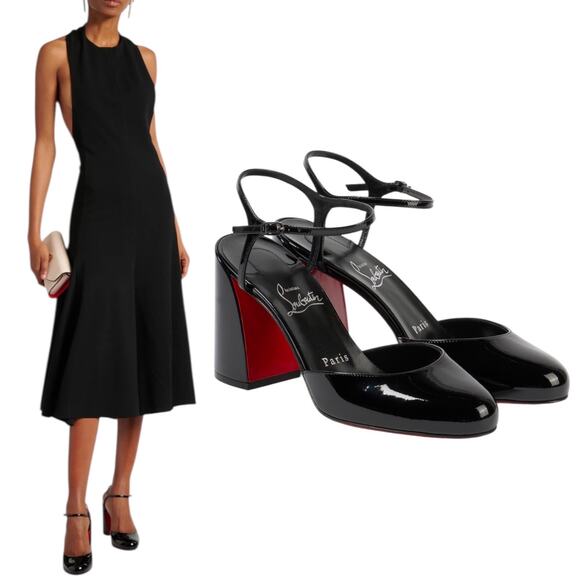Christian Louboutin Jane 85 Patent Leather Pump Ankle Strap Black Size 40 - Picture 1 of 13